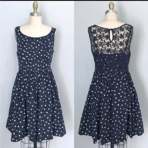 Moulinette Soeurs For Anthropologie Navy Polka Dot Lace Back Dress 0 Retro